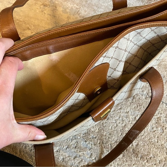 Bally Vintage RARE Monogrammed B Medium Tote Bag Purse Handbag Brown Tan Leather - Picture 9 of 16